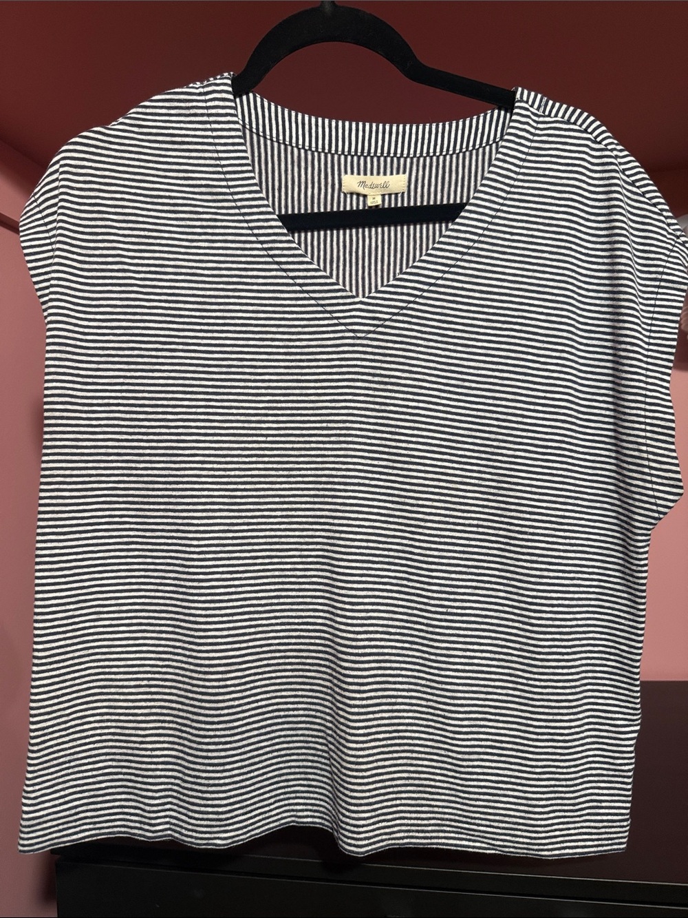 Madewell Black & White Stripe V-Neck Short Sleeve Top
